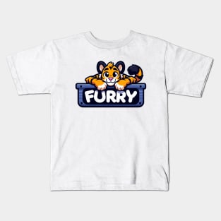 Anthro Furry Sign Cute Tiger Fursona Art Kids T-Shirt